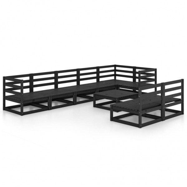 9 pcs conjunto lounge de jardim pinho maciço preto D