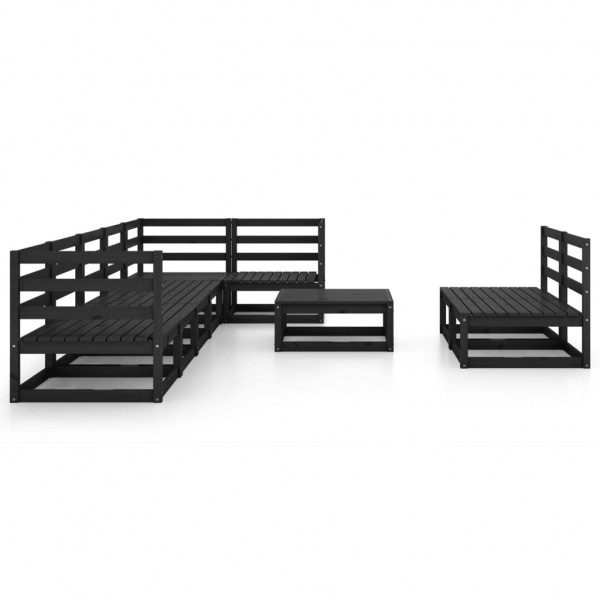 9 pcs conjunto lounge de jardim pinho maciço preto M 2