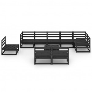Juego de muebles de jardín 10 pzas negro madera maciza de pino H