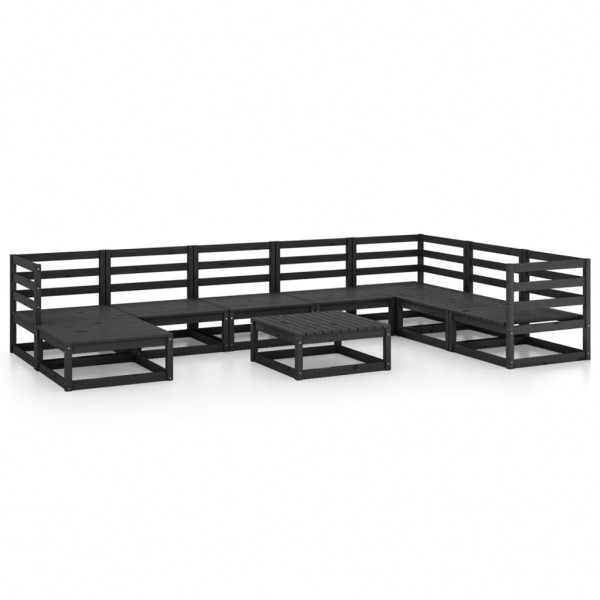 9 pcs conjunto lounge de jardim pinho maciço preto D