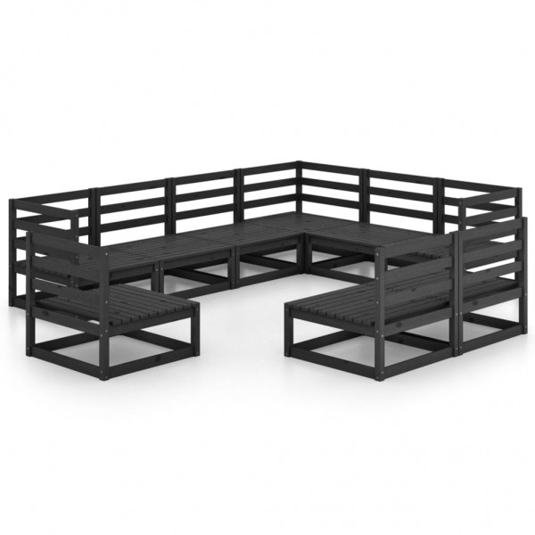 9 pcs conjunto lounge de jardim pinho maciço preto D