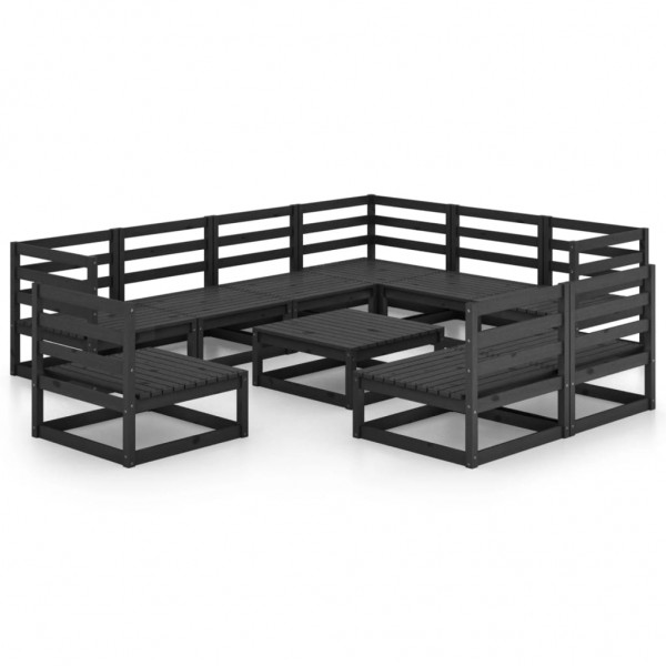 10 pcs conjunto lounge de jardim pinho maciço preto D