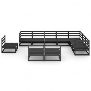 10 pcs conjunto lounge de jardim pinho maciço preto H