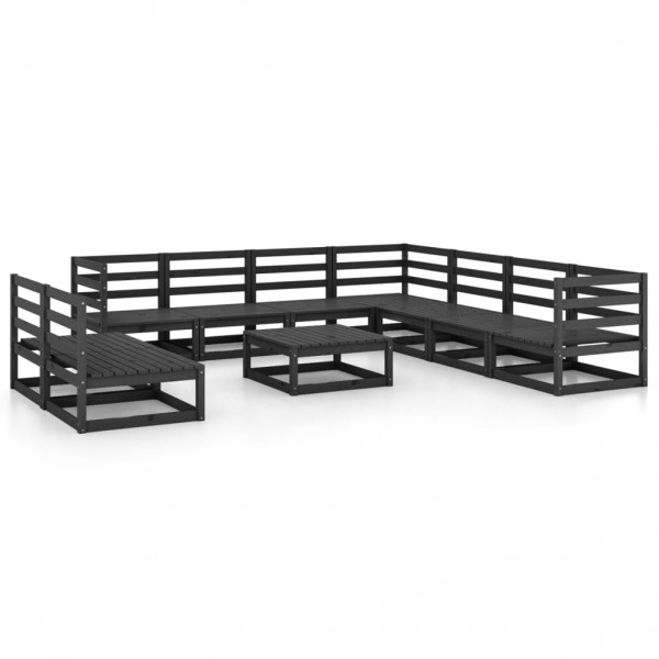 10 pcs conjunto lounge de jardim pinho maciço preto D