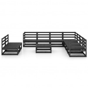 10 pcs conjunto lounge de jardim pinho maciço preto H