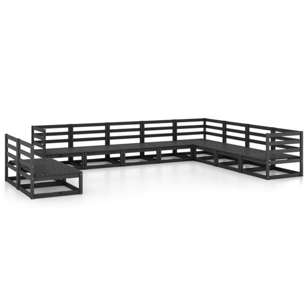10 pcs conjunto lounge de jardim pinho maciço preto D