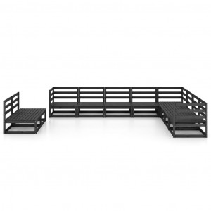 10 pcs conjunto lounge de jardim pinho maciço preto H