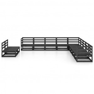 11 pcs conjunto lounge de jardim pinho maciço preto H