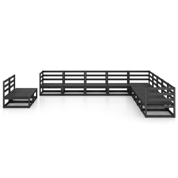 11 pcs conjunto lounge de jardim pinho maciço preto M 2