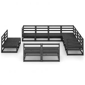 11 pcs conjunto lounge de jardim pinho maciço preto H