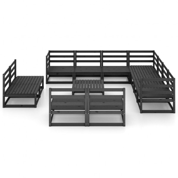 12 pcs conjunto lounge de jardim pinho maciço preto M 2
