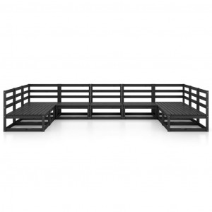 Juego de muebles de jardín 9 piezas madera maciza de pino H