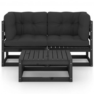 Juego de muebles de jardín 3 pzas y cojines madera pino maciza H