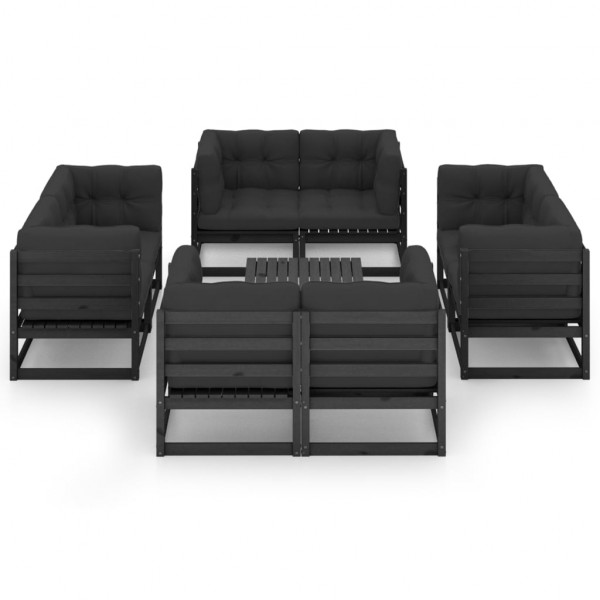 9 pcs conjunto lounge de jardim c/ almofadões pinho maciço M 2