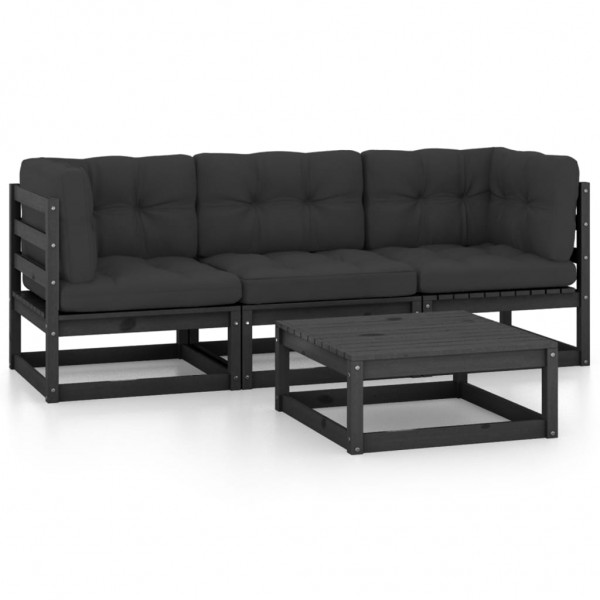 4 pcs conjunto longue de jardim c/ almofadões pinho maciço D