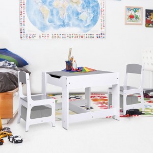 Mesa infantil con 2 sillas MDF blanco H