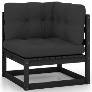2 pcs conjunto lounge jardim c/ almofadões pinho maciço preto H