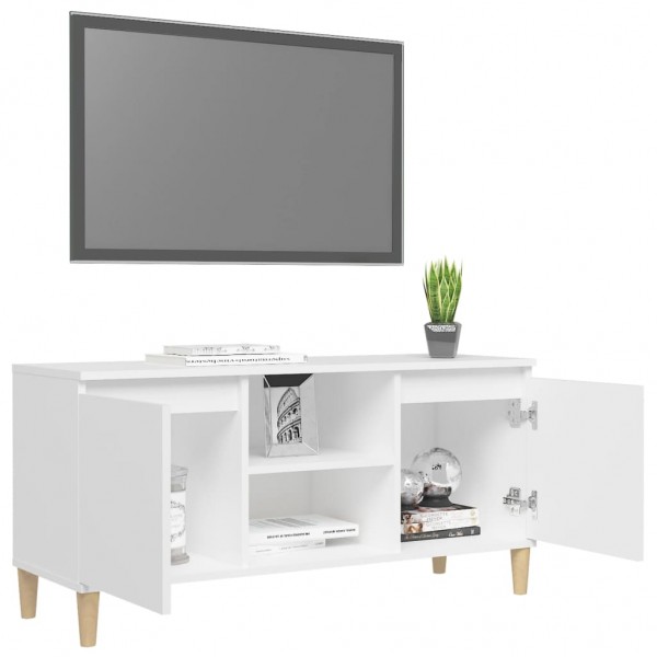 Mueble de TV con patas de madera maciza blanco 103.5x35x50 cm M 4