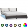 Estructura de cama con LED cuero PE gris y blanca 120x190 cm 1