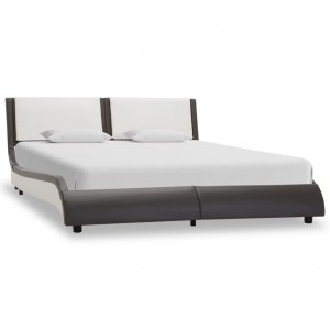 Estructura de cama con LED cuero PE gris y blanca 120x190 cm H