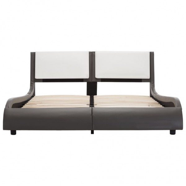 Estructura de cama con LED cuero PE gris y blanca 120x190 cm M 4