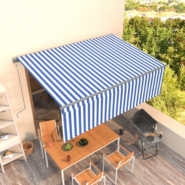 Toldo retráctil automático con persiana 4.5x3 m azul y blanco D