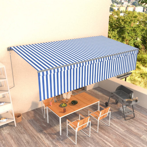Toldo automático retráctil con persiana 6x3 m azul y blanco D