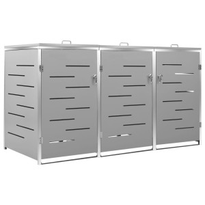 Cobertizo contenedor de basura triple acero inox 207x77.5x115cm H