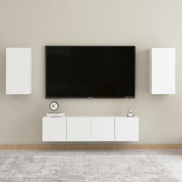 4 pcs conjunto de móveis de TV contraplacado branco D