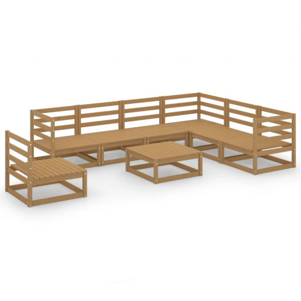 8 pcs conjunto lounge de jardim pinho sólido castanho mel D