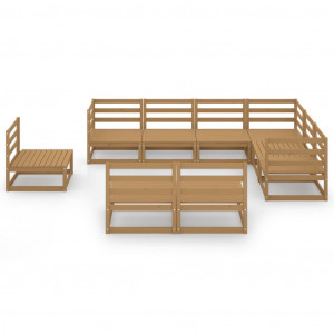 Muebles de jardín 9 pzas y cojines marrón miel madera pino H