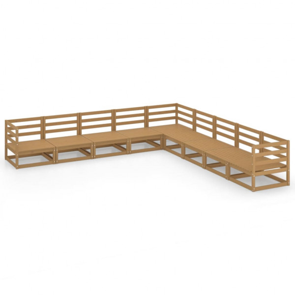 9 pcs conjunto lounge de jardim pinho sólido castanho mel D