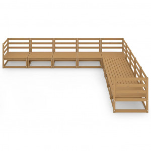 Muebles de jardín 9 pzas y cojines marrón miel madera pino H