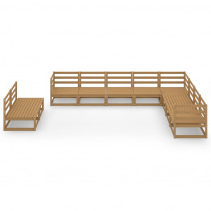 Muebles de jardín 10 pzas y cojines marrón miel madera pino H