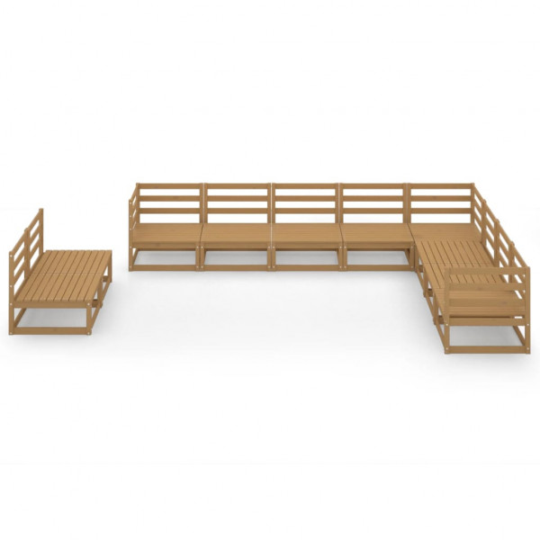 Muebles de jardín 10 pzas y cojines marrón miel madera pino M 2