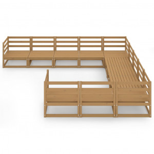 11 pcs conjunto lounge de jardim pinho maciço H