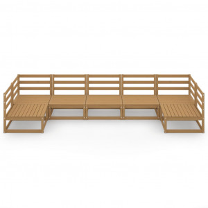 7 pcs conjunto lounge de jardim pinho maciço H