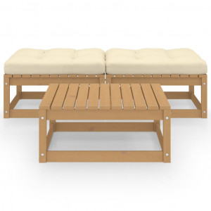 Juego de muebles de jardín 3 pzas y cojines madera pino maciza H