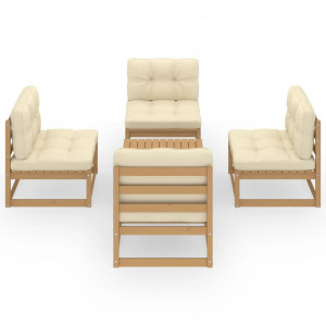 5 pcs conjunto lounge de jardim c/ almofadões pinho maciço H