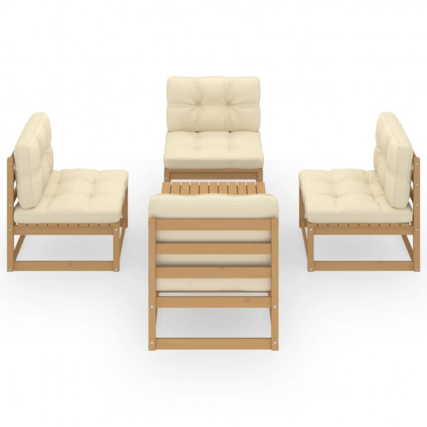 5 pcs conjunto lounge de jardim c/ almofadões pinho maciço M 2