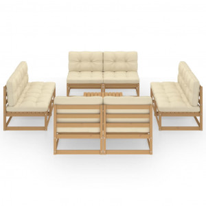 Muebles de jardín 9 piezas con cojines de madera de pino maciza H