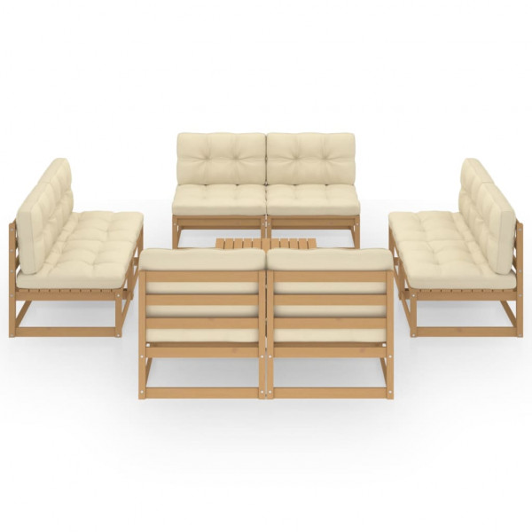 9 pcs conjunto lounge de jardim c/ almofadões pinho maciço M 2