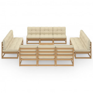 13 pcs conjunto lounge de jardim c/ almofadões pinho maciço H