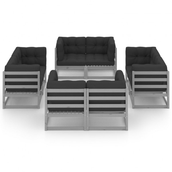 8 pcs conjunto lounge de jardim c/ almofadões pinho maciço M 2