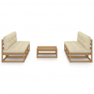 7 pcs conjunto lounge de jardim c/ almofadões pinho maciço H