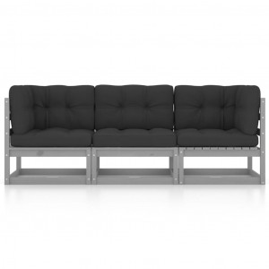 Sofá de jardín 3 plazas con cojines madera maciza de pino H