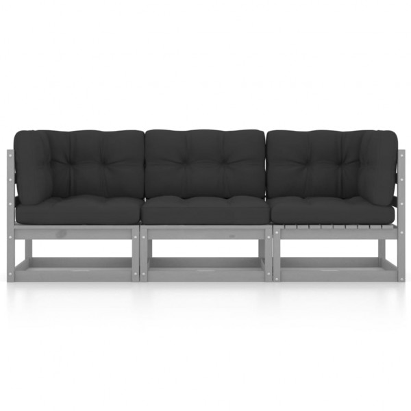 Sofá de jardín 3 plazas con cojines madera maciza de pino M 2