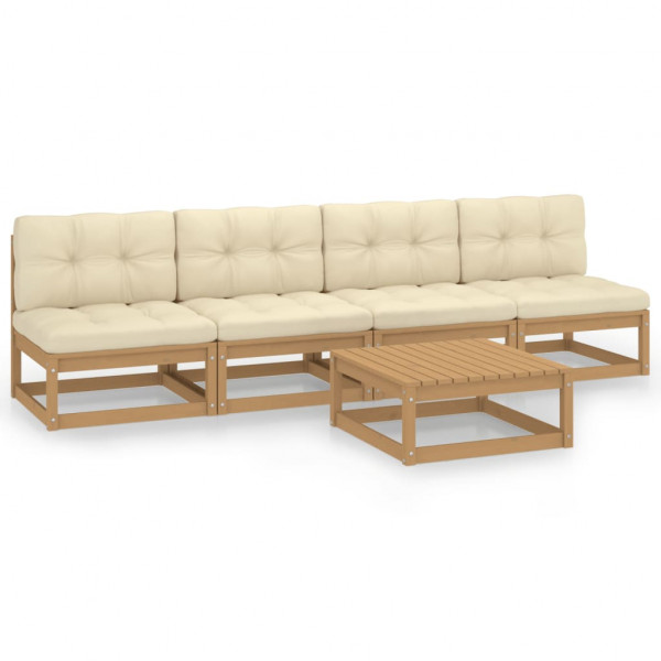 5 pcs conjunto lounge de jardim c/ almofadões pinho maciço D