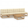 5 pcs conjunto lounge de jardim c/ almofadões pinho maciço 1