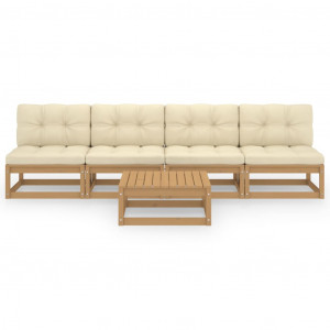 5 pcs conjunto lounge de jardim c/ almofadões pinho maciço H